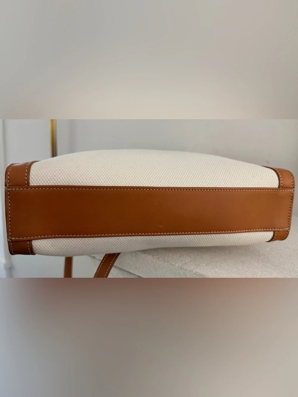 CELINE Small Vertical Cabas Natural Canvas Tan Leather Tote Crossbody